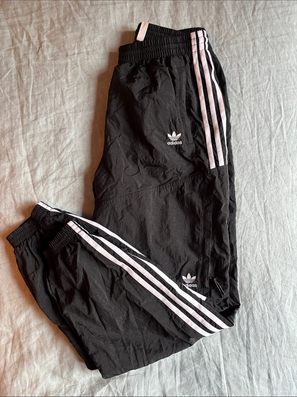 adidas Black Track Pants with White Side Stripes and Pockets